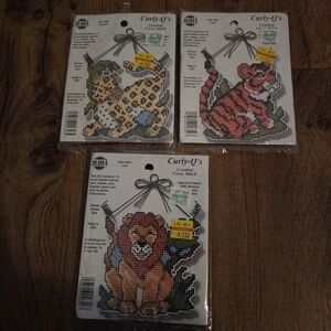 Counted Cross Stitch Kits  Tiger  Lion Leporad Curly-Q's NOS Jungle Cats